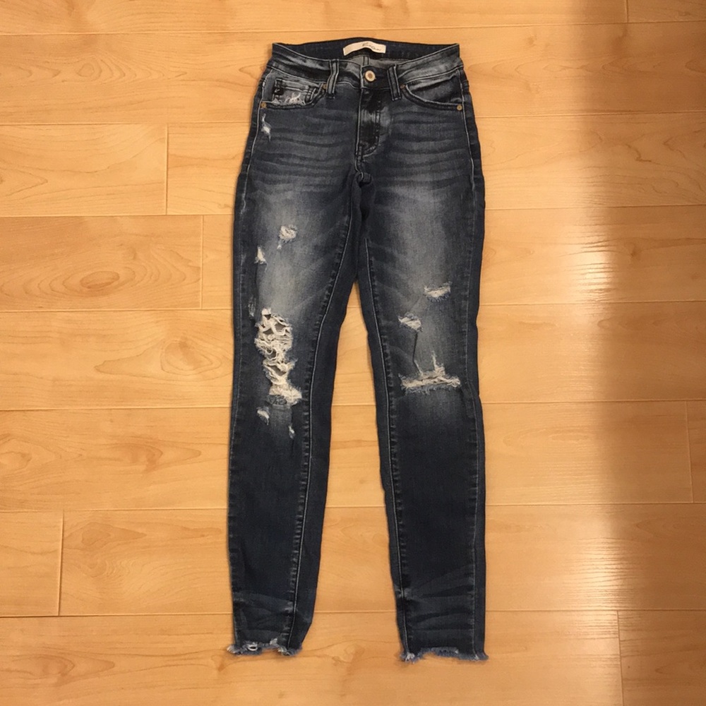 KanCan Skinny Jeans - Medium/Dark Blue with Distressing